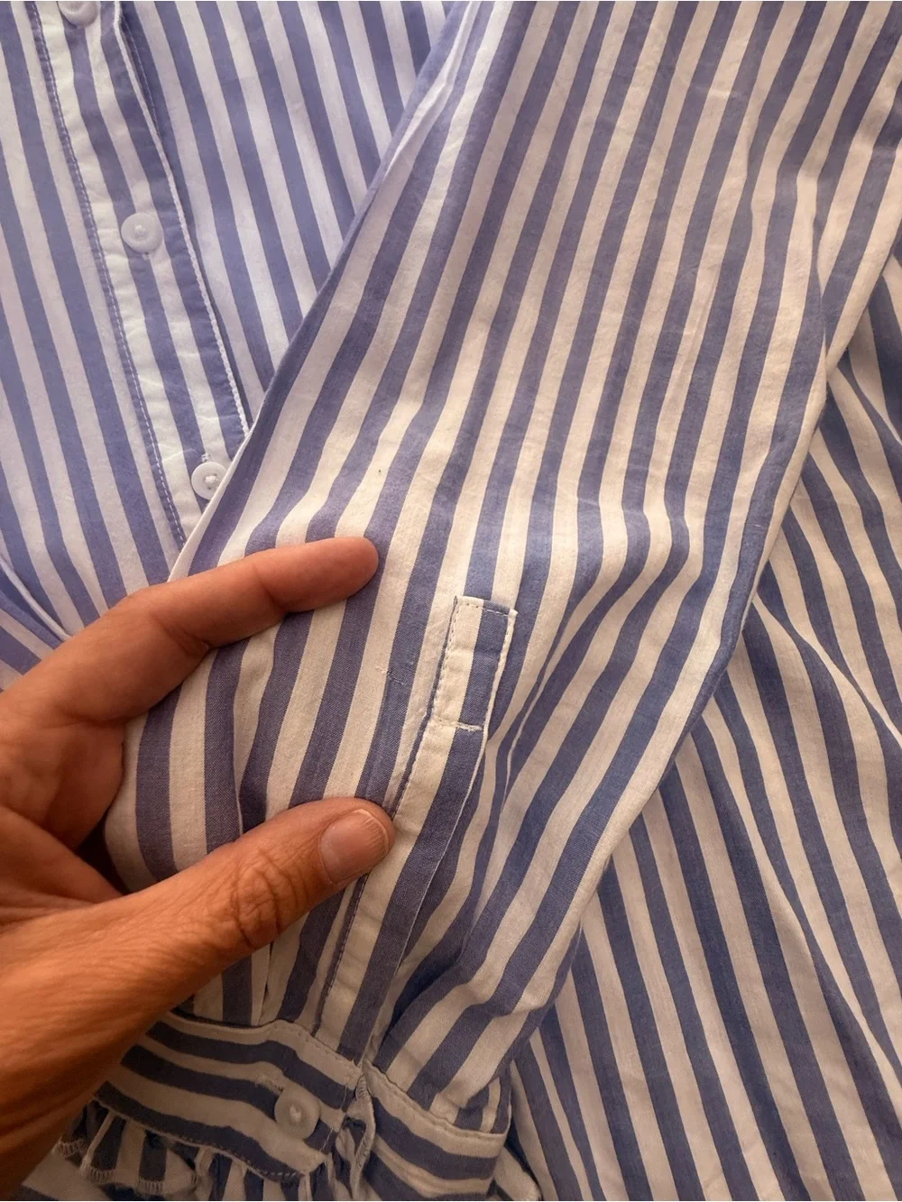beachlunchlounge Blue and White Striped Ruffle Collar Shirt - Picture 5 of 7